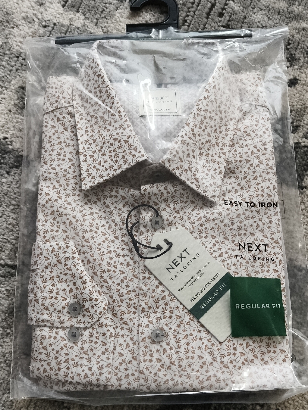 NEXT Tailoring Men's Regular Fit Floral Dress Shirt - White & Tan